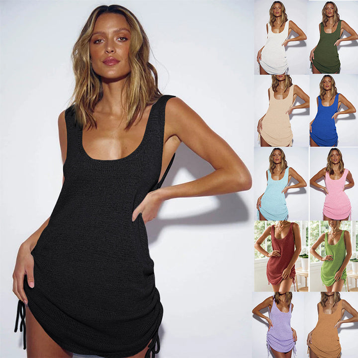 Women's Casual Beach Dress with Drawstring Mune Fashion