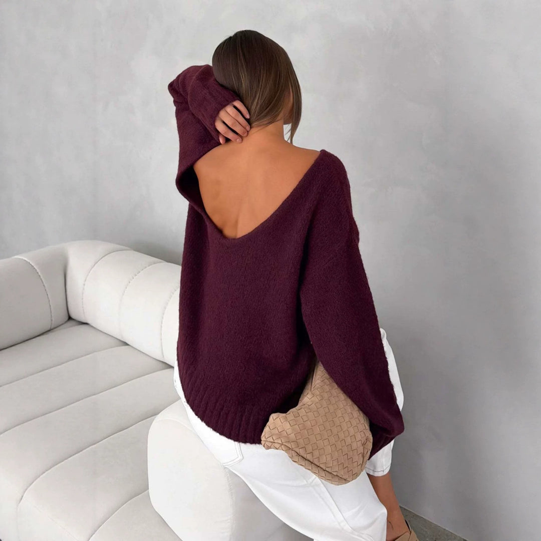 Women Oversize Boucle Sweater with Wide Boat Neck and Ribbed Cuffs Mune Fashion