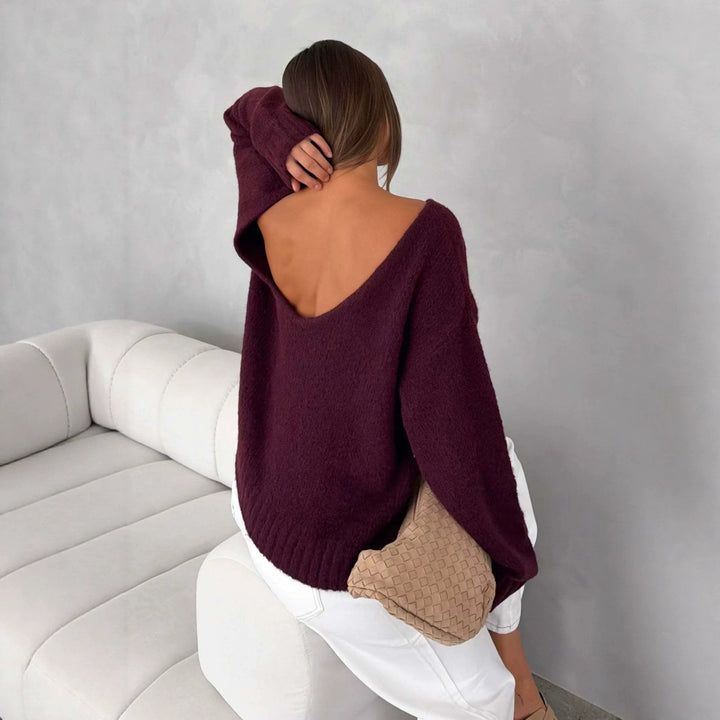Women Oversize Boucle Sweater with Wide Boat Neck and Ribbed Cuffs Mune Fashion