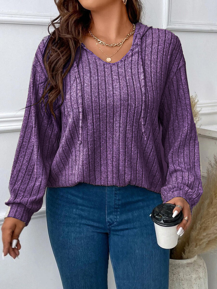 Women's ribbed hoodie made of fine knit with V-neck Mune Fashion