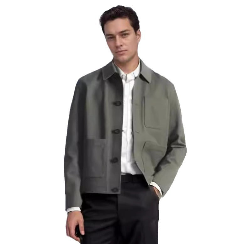 Men's short chore coat with shirt collar, patch pockets, and minimalist button placket Mune Fashion