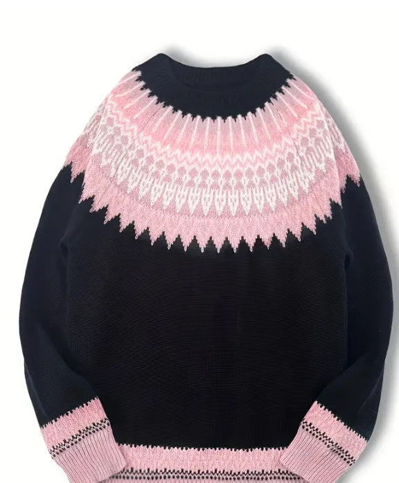 Women's Norwegian sweater made of wool blend with round neck and traditional Fair Isle yoke Mune Fashion