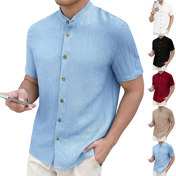 Men's lightweight wrinkle structure overshirt with rolled-up sleeves relaxed overshirt silhouette Mune Fashion