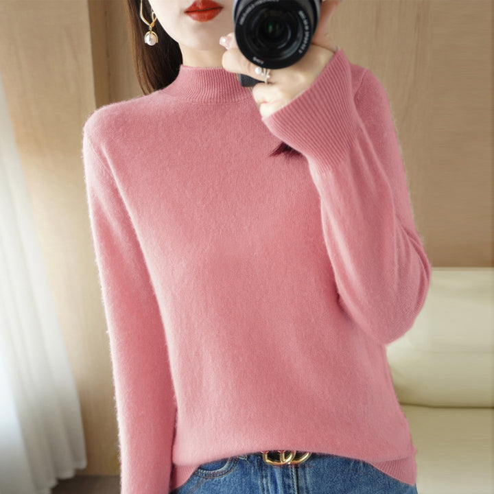 Women's Short Roll Neck Sweater in Cashmere Look with Extra Long Ribbed Cuffs Mune Fashion
