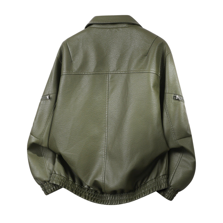 Men's oversized faux leather blouson with elastic hem and concealed zipper Mune Fashion