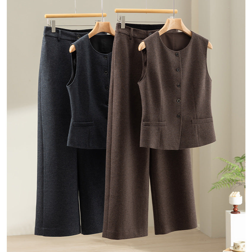 Women High-waisted Wool Blend Palazzo Pants with Straight Leg and Elastic Back Mune Fashion