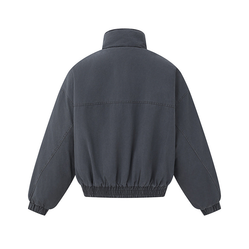 Unisex Boxy-Canvas-Bomber Jacket with High Stand-Up Collar, Diagonal Seam Design and Elastic Hem Mune Fashion