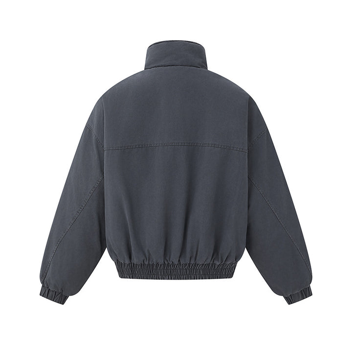 Unisex Boxy-Canvas-Bomber Jacket with High Stand-Up Collar, Diagonal Seam Design and Elastic Hem Mune Fashion