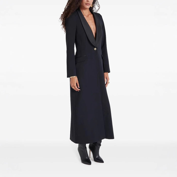 Women's max dress in tuxedo blazer style with shawl collar and single-button closure Mune Fashion