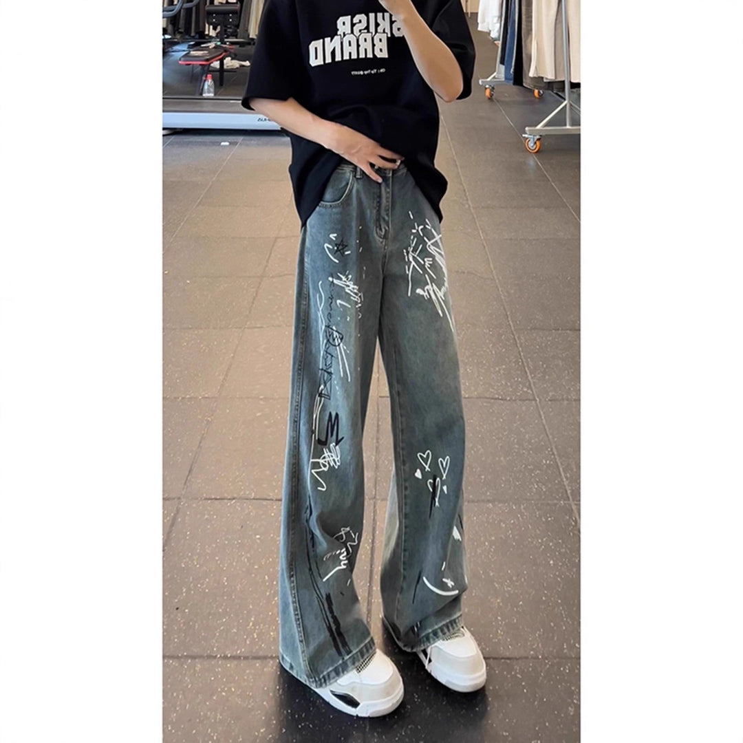 Women's Wide-Cut Jeans with Artistic Graphic Print Mune Fashion
