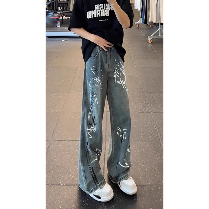 Women's Wide-Cut Jeans with Artistic Graphic Print Mune Fashion