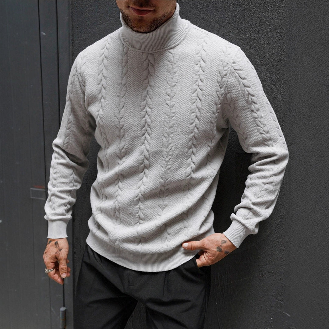 Men's chunky-knit turtleneck sweater with cable pattern and ribbed cuffs Mune Fashion
