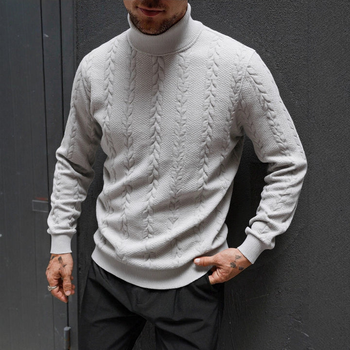 Men's chunky-knit turtleneck sweater with cable pattern and ribbed cuffs Mune Fashion