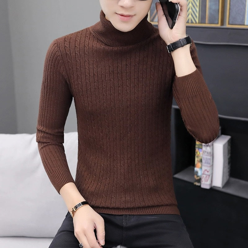 Men's Tailored Thermal Roll Neck Sweater with Cable and Rib Knit Structure Mune Fashion