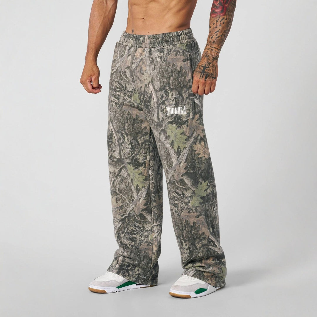 Men's Loose Camouflage Jogging Pants with Elastic Comfort Waistband and Thigh Logo Mune Fashion
