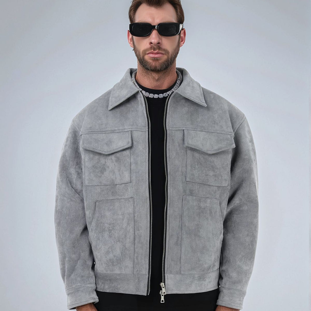Men's suede overshirt with four flap pockets and two-way zip Mune Fashion