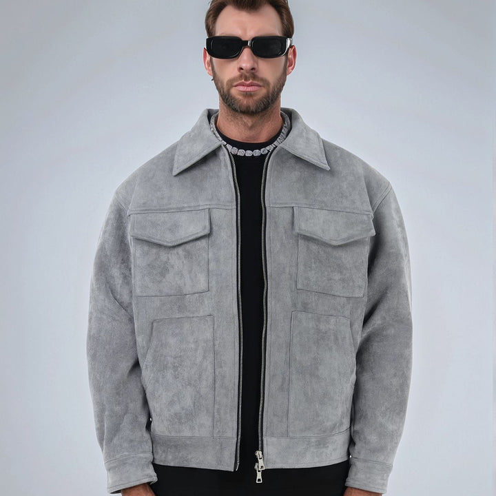 Men's suede overshirt with four flap pockets and two-way zip Mune Fashion