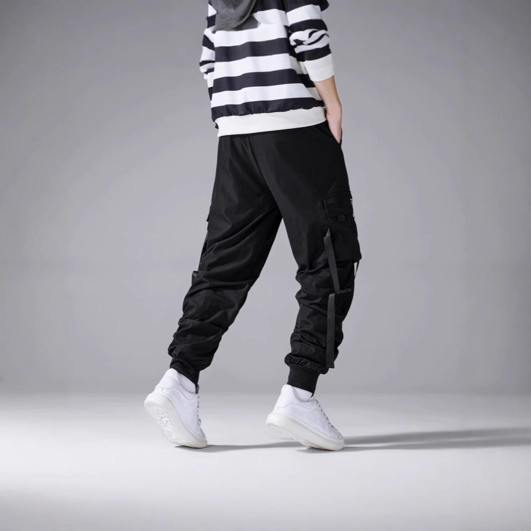 Men's tapered utility cargo pants in jogger style with multiple pockets, drawstring & elastic ankle cuffs Mune Fashion