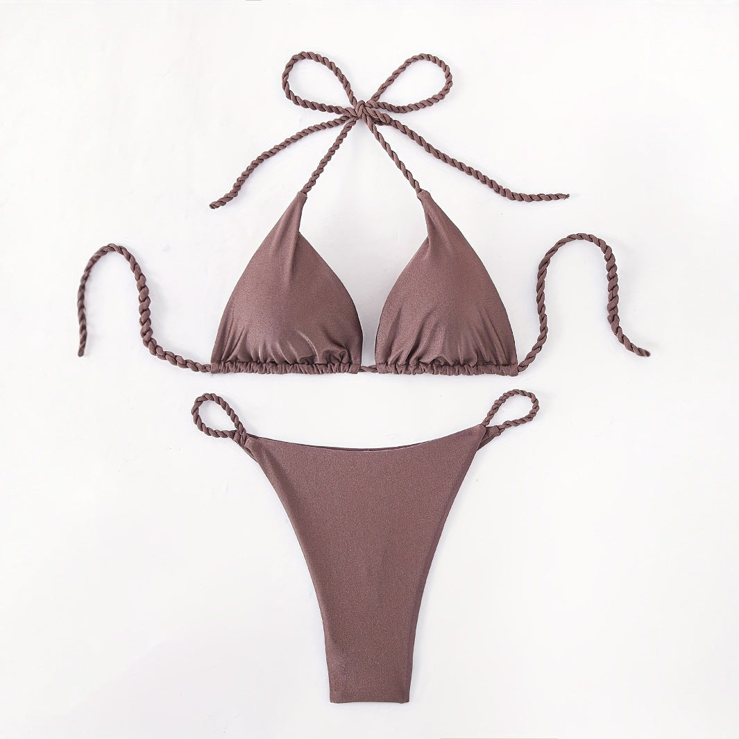 Women Triangle Bikini with Braided Straps Mune Fashion