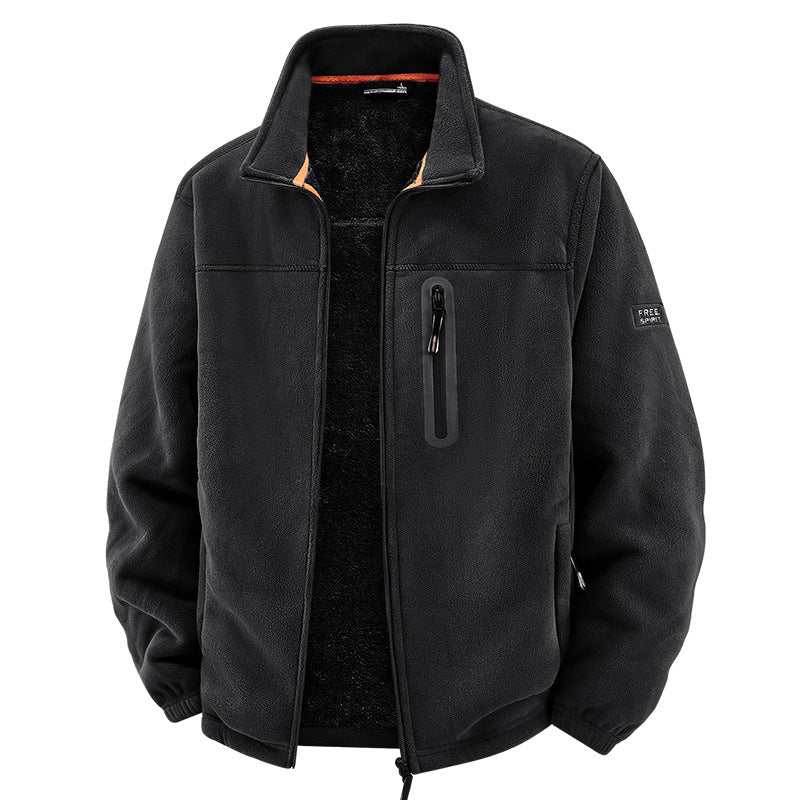 Men's Thermal Fleece Outdoor Jacket with Teddy Lining, Chest Zip & Windproof Surface Mune Fashion