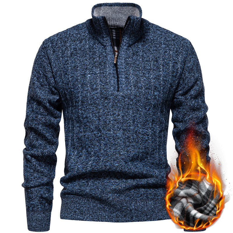 Men's ribbed troyer sweater with half zip, cable pattern and warming inner finish Mune Fashion