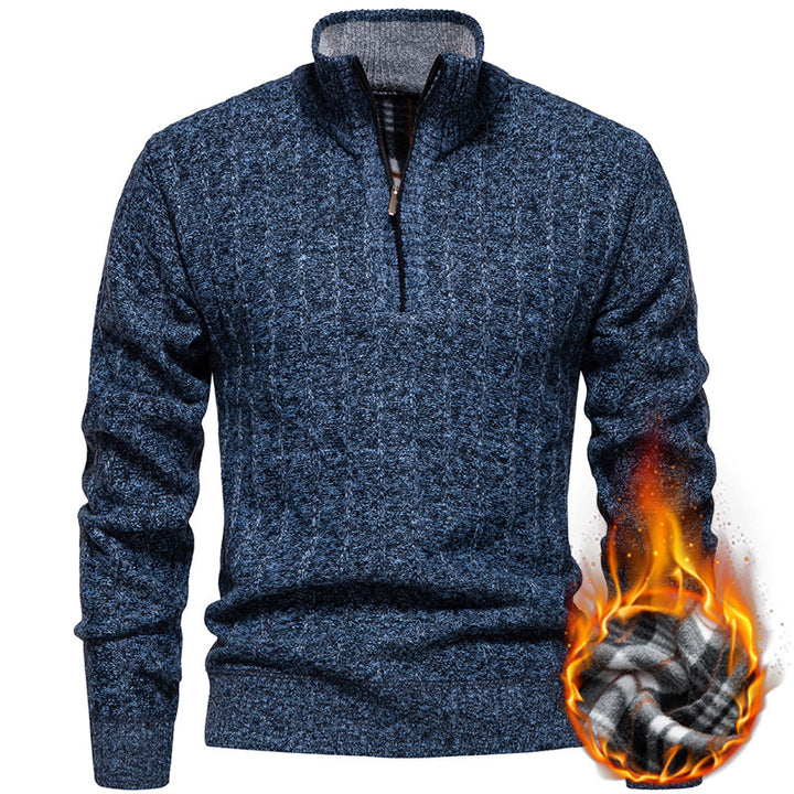 Men's ribbed troyer sweater with half zip, cable pattern and warming inner finish Mune Fashion