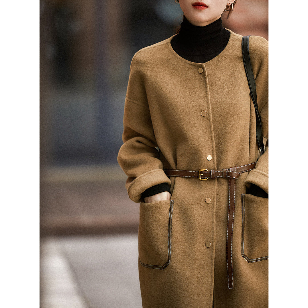 Women's Casual and Elegant Wool Coat with Belt Mune Fashion