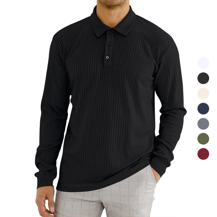 Men's nano ribbed long sleeve polo shirt with fine ribbed texture, classic collar, and elastic hem Mune Fashion