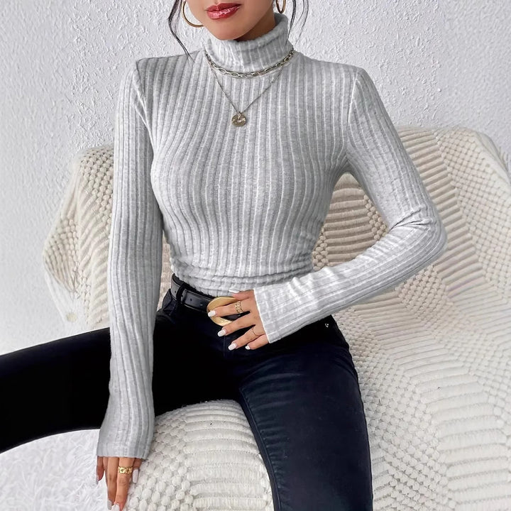 Women's figure-hugging ribbed turtleneck sweater with long sleeves Mune Fashion