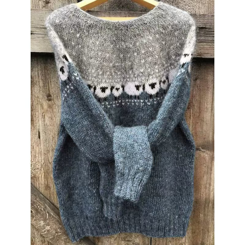 Women's Norwegian sweater made of wool blend with round neck and traditional Fair Isle yoke Mune Fashion