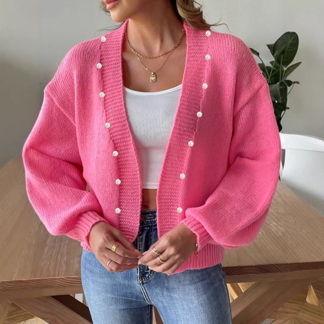 Women's knitted cardigan with pearl buttons and balloon sleeves Mune Fashion