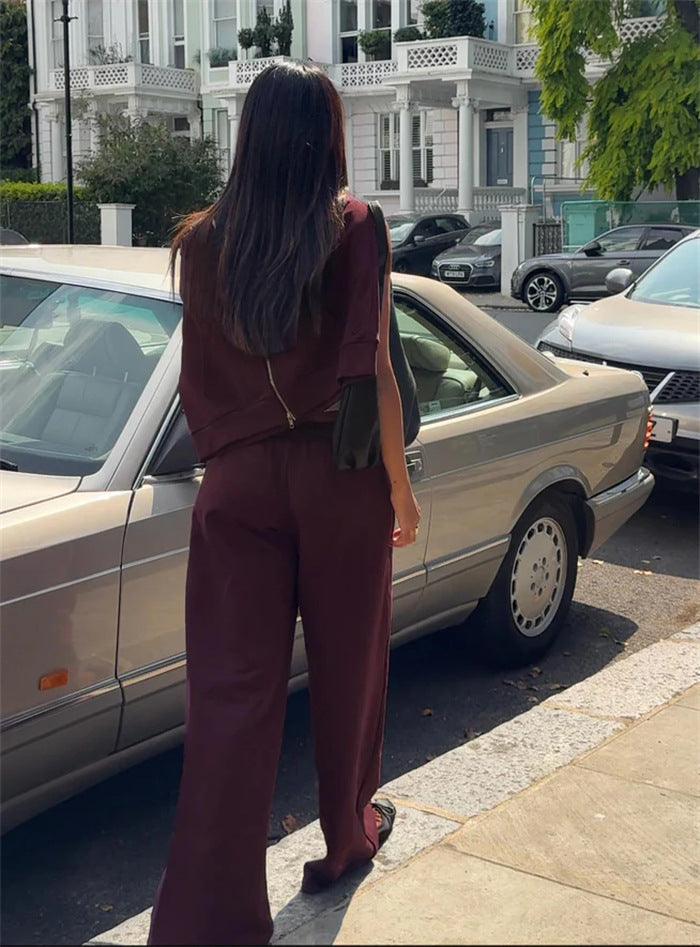 Women's cropped hoodie sweatshirt with oversized sleeves and high-waist wide-leg leisure pants Mune Fashion