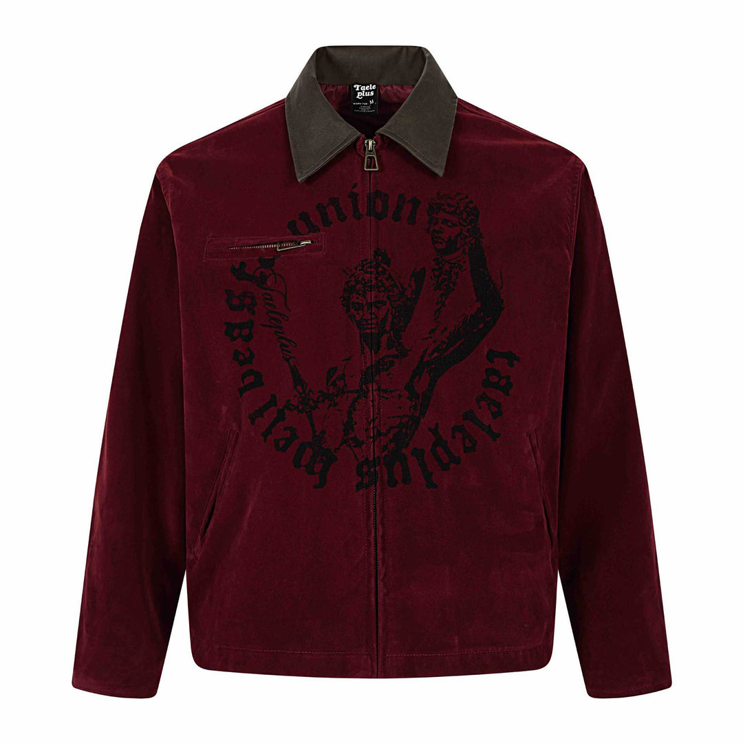 Men's velvet bomber jacket with contrast collar, front zipper and graphic print Mune Fashion