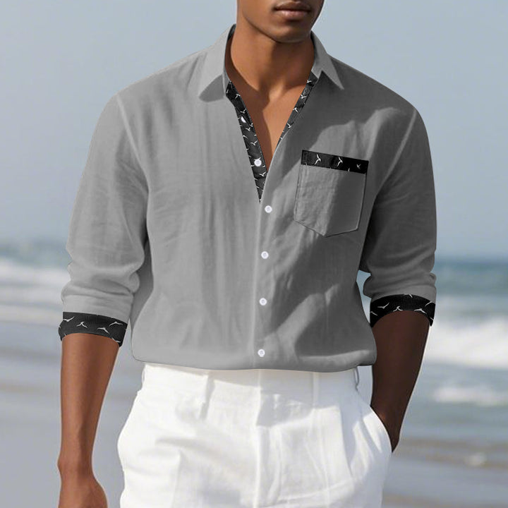 Men's casual linen blend shirt with contrasting trim on collar and cuffs as well as breast pocket Mune Fashion