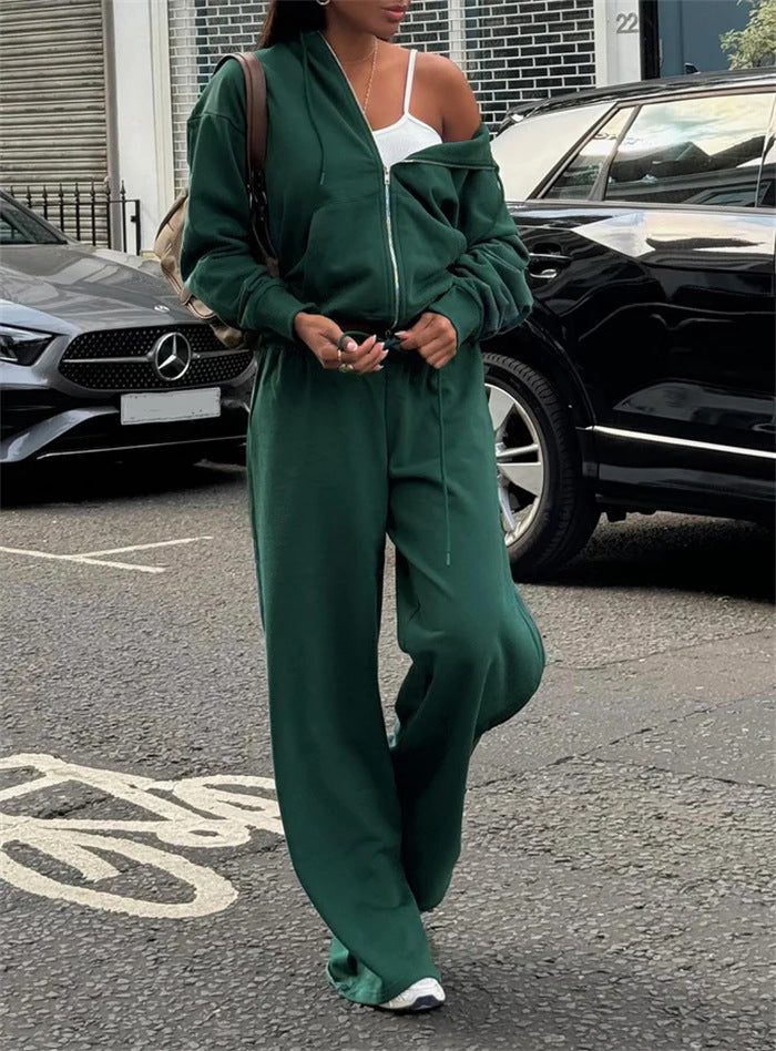 Women's cropped hoodie sweatshirt with oversized sleeves and high-waist wide-leg leisure pants Mune Fashion