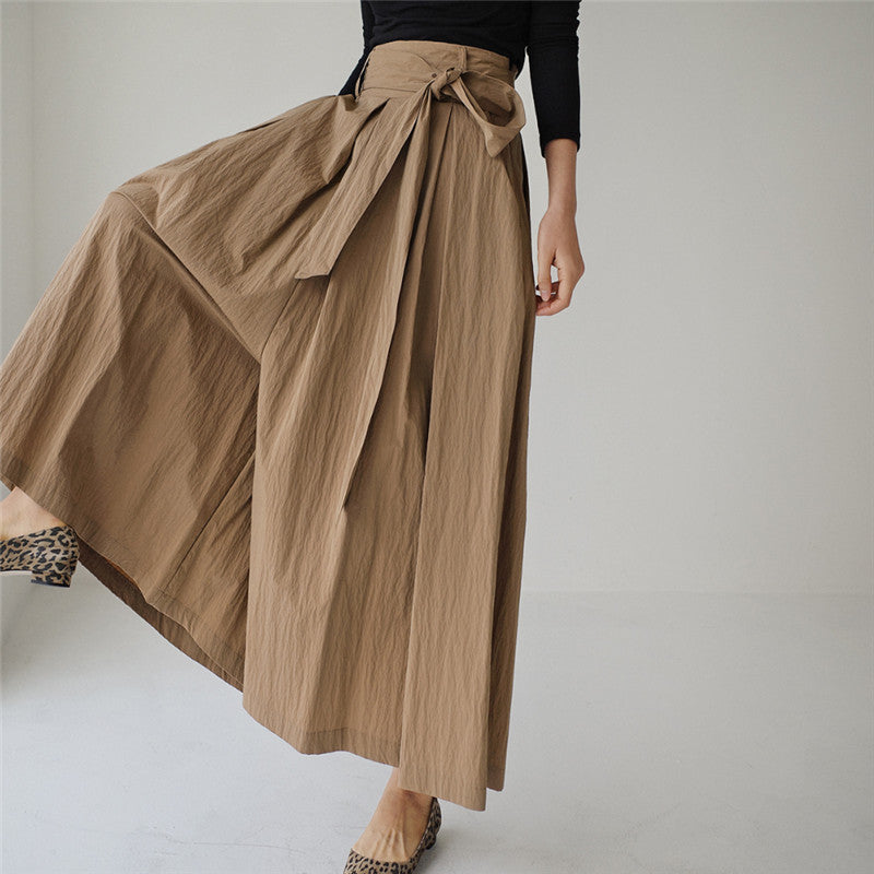 Women Wide Palazzo Pants with Wrap Look and Tied Belt Mune Fashion
