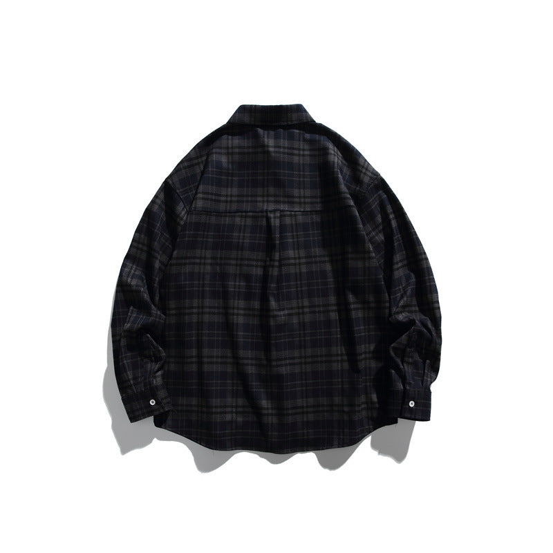 Unisex Loose Check Flannel Shirt in Wide Cut with Raglan Sleeves and Breast Flap Pocket Mune Fashion