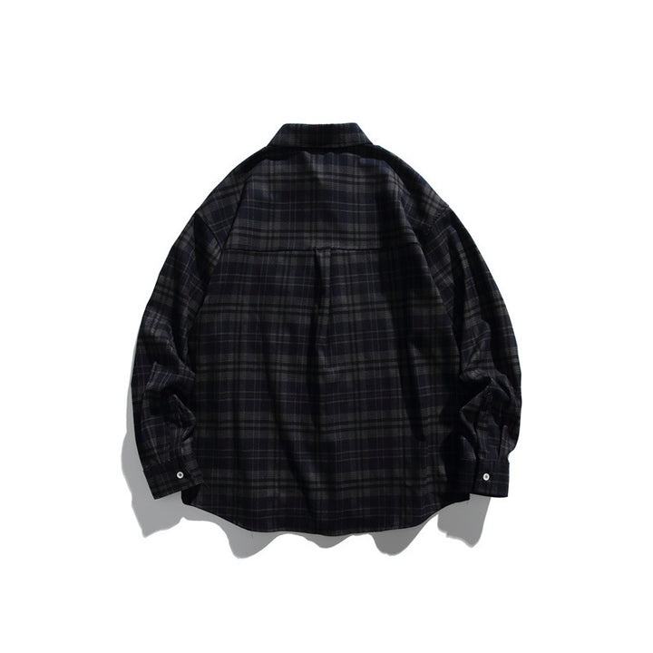Unisex Loose Check Flannel Shirt in Wide Cut with Raglan Sleeves and Breast Flap Pocket Mune Fashion
