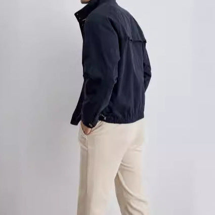 Men's Short Jacket in Military Style made of technical cotton blend fabric with stand-up collar and concealed zipper placket Mune Fashion
