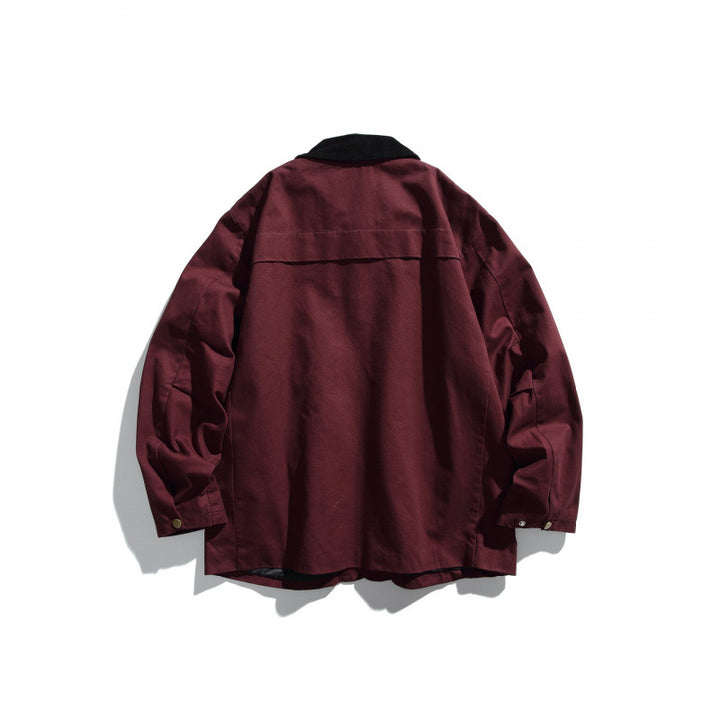 Men's Canvas Chore Jacket with Cord Collar and Snap Front Mune Fashion