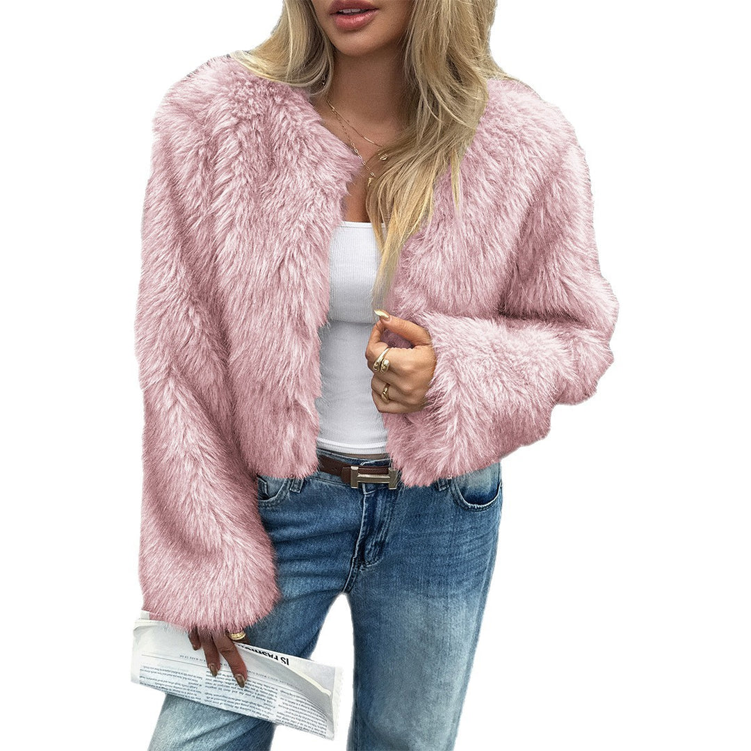 Women's short faux-fur jacket with voluminous sleeves, open cut and cozy inner lining Mune Fashion