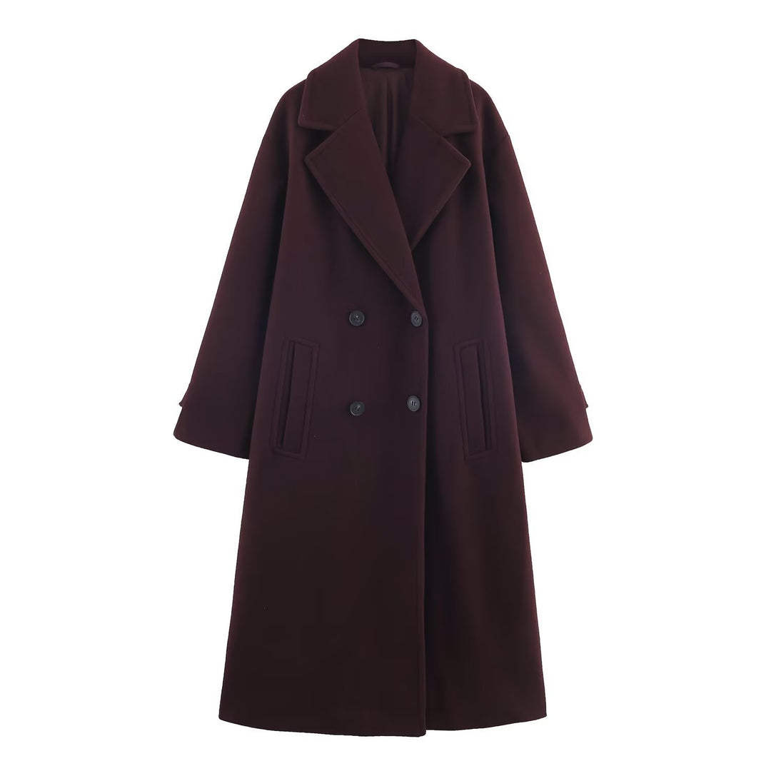 Women's Double-Breasted Oversized Coat with Notched Lapels and In-seam Pockets Mune Fashion