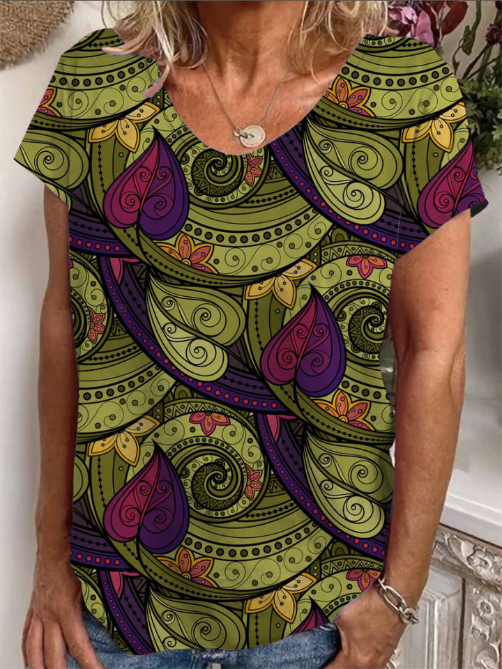 Ladies Loose Blouse with Colorful Paisley Pattern Mune Fashion