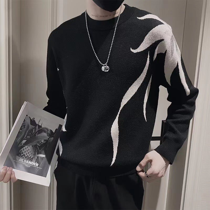 Men's knitted sweater with abstract flame jacquard and round neck Mune Fashion