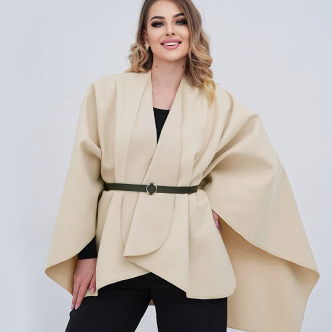 Women Oversize Felt Cape with Wrap Look and Concealed Edge Finishing Mune Fashion