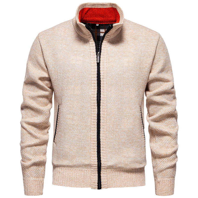 Men's structured knit cardigan with full zip and contrast-lined stand-up collar Mune Fashion