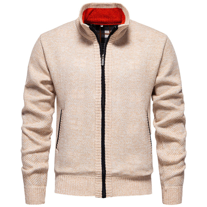 Men's structured knit cardigan with full zip and contrast-lined stand-up collar Mune Fashion