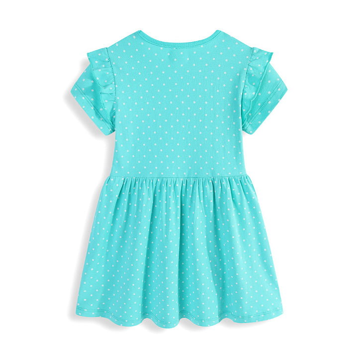 Girl Short Sleeve Dress with Playful Bunny and Flower Motif Mune Fashion