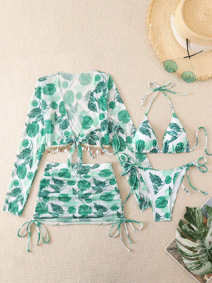 Women's Beach Swimsuit Set with Elegant Wrap Blouse Mune Fashion
