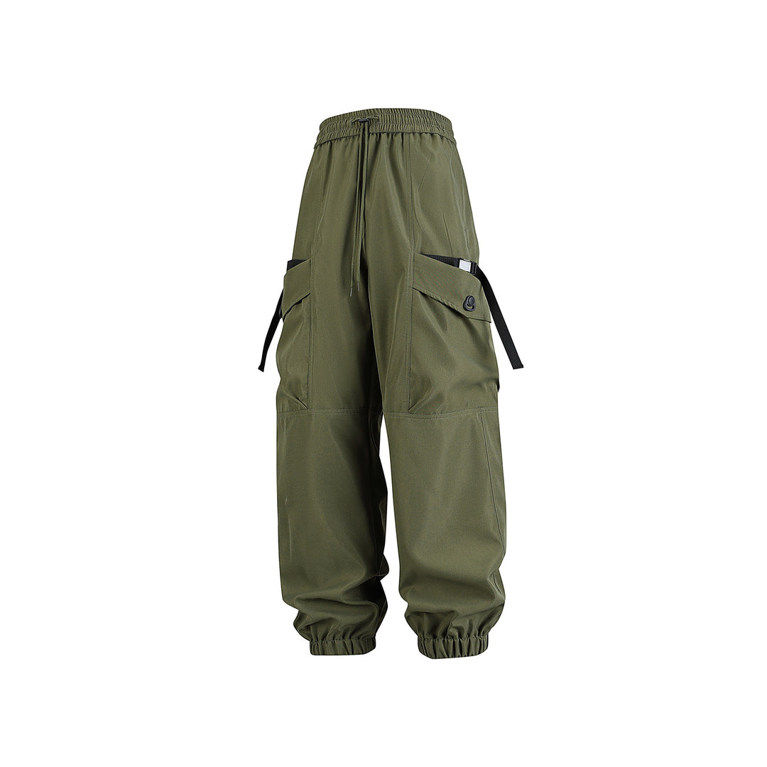 Unisex Wide Technical CargoJogging Pants with adjustable drawstring, large flap pockets, and elastic ankle cuffs Drune